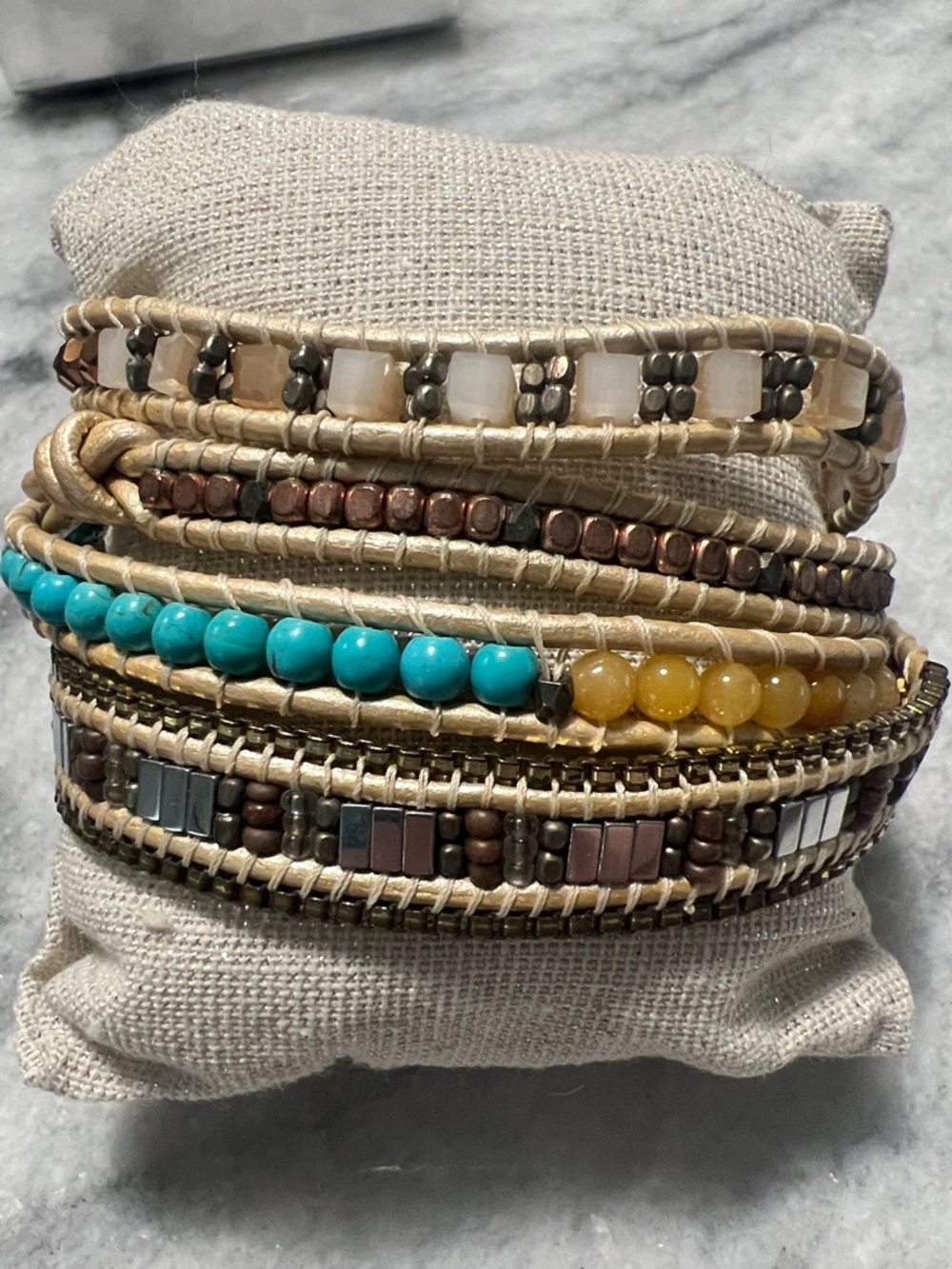 Nakamol Turquoise & Yellow Multi-Row Beaded Wrap Bracelet